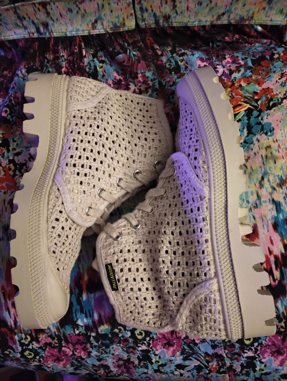 Palladium Women's size 8 Cream Crochet ankle combat boots sneakers